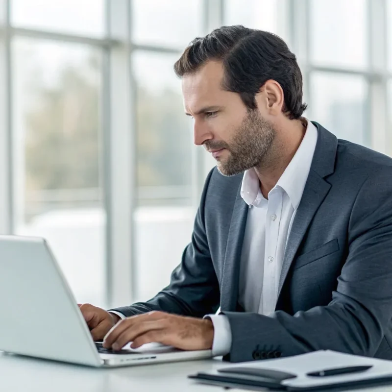 Applying for a next day funding merchant account on a laptop.