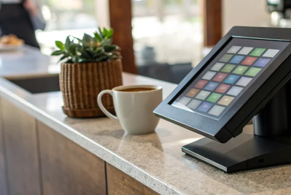 A modern restaurant point of sale system used for managing orders and payments.