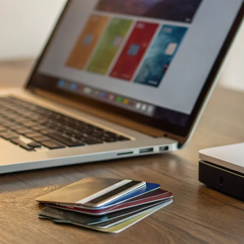 A Shopify merchant sets up their card processor account on a laptop.