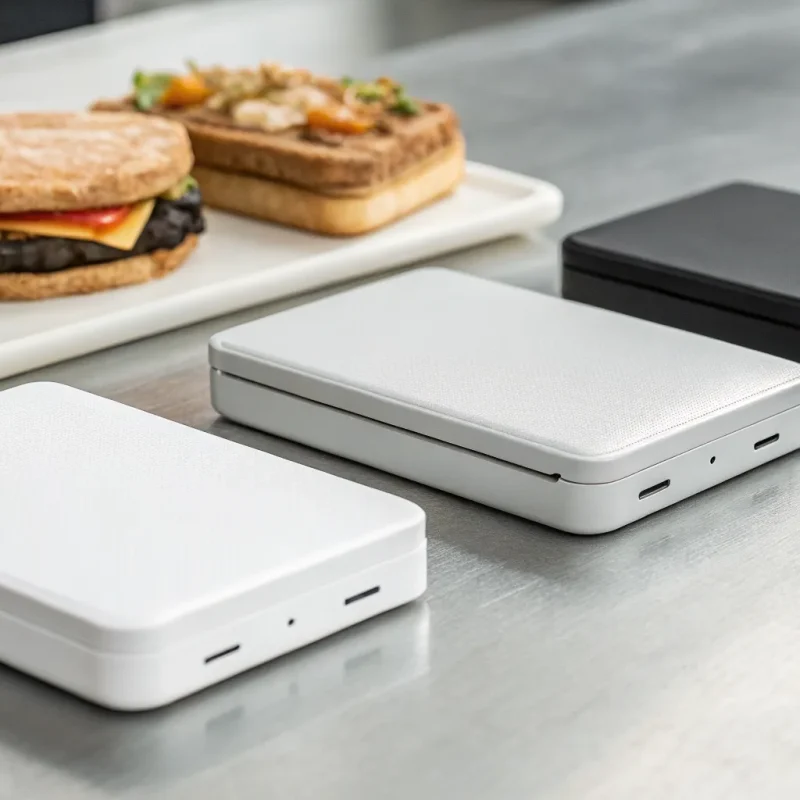 One of the best wireless card readers for food trucks on a counter ready for payment.