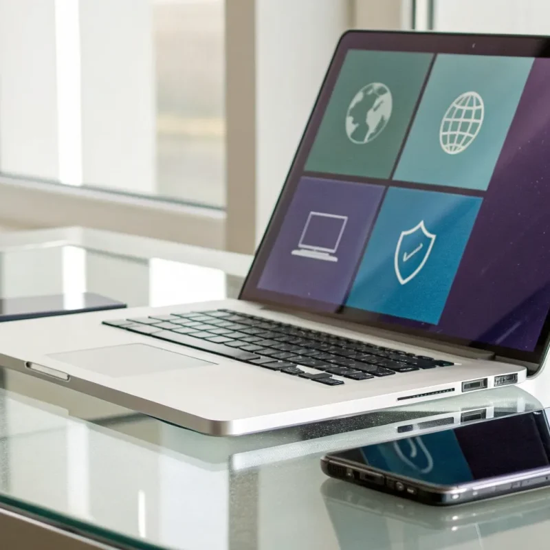 A laptop on a desk showing a comparison of secure e-commerce payment processing solutions.