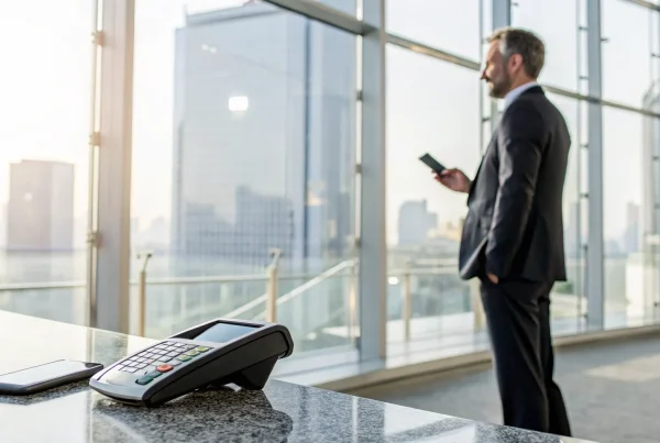 Payment processing agent opportunities with residuals featuring a payment terminal and smartphone.