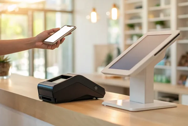 A small business accepts a contactless payment using their merchant account.